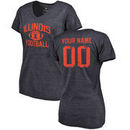 Illinois Fighting Illini Women's Personalized Distressed Football Tri-Blend V-Neck T-Shirt - Navy