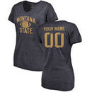 Montana State Bobcats Women's Personalized Distressed Football Tri-Blend V-Neck T-Shirt - Navy
