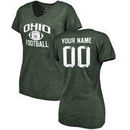 Ohio Bobcats Women's Personalized Distressed Football Tri-Blend V-Neck T-Shirt - Green