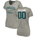 Women's Heather Gray Philadelphia Eagles Distressed Custom Name & Number Tri-Blend V-Neck T-Shirt
