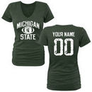 Michigan State Spartans Women's Personalized Distressed Football Tri-Blend V-Neck T-Shirt - Green
