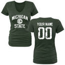 Michigan State Spartans Women's Personalized Distressed Basketball Tri-Blend V-Neck T-Shirt - Green