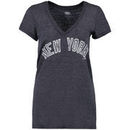 New York Yankees Majestic Threads Women's Tri-Blend Wordmark Mid V-Neck T-Shirt - Navy