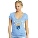 Kansas City Royals Women's Majestic Threads 2015 World Series Champions Walk Off Tri-Blend V-Neck T-Shirt - Light Blue