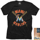 Miami Marlins Majestic Threads Cross Bat T-Shirt - Black