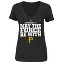 Pittsburgh Pirates Majestic Women's May The Force Be With You V-Neck T-Shirt - Black