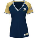 Milwaukee Brewers Majestic Women's Plus Size League Diva Cool Base V-Neck T-Shirt - Navy