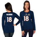 18 Denver Broncos Majestic Women's Super Bowl 50 Fair Catch Name & Number Long Sleeve T-Shirt - Navy