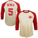 Johnny Bench Cincinnati Reds Majestic Threads Softhand Cotton Cooperstown 3/4-Sleeve Raglan T-Shirt - Cream