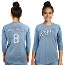 Mike Moustakas Kansas City Royals Majestic Threads Women's 3/4-Sleeve Raglan Name & Number T-Shirt - Light Blue