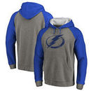 Tampa Bay Lightning Fanatics Branded Distressed Primary Logo Raglan Tri-Blend Pullover Hoodie - Gray/Blue