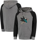 San Jose Sharks Distressed Primary Logo Raglan Tri-Blend Pullover Hoodie - Gray/Black