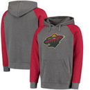 Minnesota Wild Distressed Primary Logo Raglan Tri-Blend Pullover Hoodie - Gray/Red