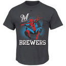 Milwaukee Brewers Majestic Marvel Spiderman T-Shirt - Charcoal