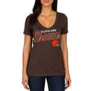 Cleveland Browns Women's Red Zone Script V-Neck T-Shirt - Brown