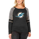 Miami Dolphins Soft as a Grape Women's Plus Size Mix Fabric Long Sleeve T-Shirt - Black