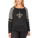 New Orleans Saints Soft as a Grape Women's Plus Size Mix Fabric Long Sleeve T-Shirt - Black