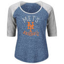 New York Mets Majestic Women's Plus Size Act Like A Champion Half-Sleeve T-Shirt - Heathered Royal/Heathered Gray
