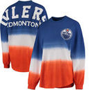Edmonton Oilers Fanatics Branded Women's Ombre Spirit Jersey Long Sleeve Oversized T-Shirt - Royal/Orange