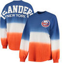 New York Islanders Fanatics Branded Women's Ombre Spirit Jersey Long Sleeve Oversized T-Shirt - Royal/Orange