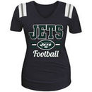 New York Jets 5th & Ocean by New Era Women's Plus Size Banner Tri-Blend V-Neck T-Shirt - Heathered Black