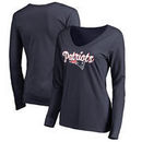 New England Patriots Women's Plus Sizes Freehand Long Sleeve T-Shirt - Navy