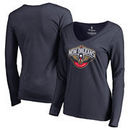 New Orleans Pelicans Fanatics Branded Women's Primary Logo V-Neck Long Sleeve T-Shirt - Navy