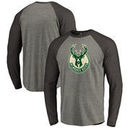 Milwaukee Bucks Fanatics Branded Primary Logo Raglan Long Sleeve T-Shirt - Heathered Gray
