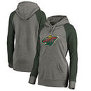 Minnesota Wild Fanatics Branded Women's Distressed Team Logo Raglan Pullover Hoodie - Gray/Green