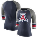 Arizona Wildcats Nike Women's Sleeve Stripe Raglan 3/4 Sleeve Tri-Blend T-Shirt - Heathered Navy