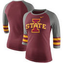Iowa State Cyclones Nike Women's Sleeve Stripe Raglan 3/4 Sleeve Tri-Blend T-Shirt - Cardinal