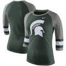 Michigan State Spartans Nike Women's Sleeve Stripe Raglan 3/4 Sleeve Tri-Blend T-Shirt - Heathered Green