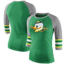 Oregon Ducks Nike Women's Sleeve Stripe Raglan 3/4 Sleeve Tri-Blend T-Shirt - Green