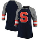 Syracuse Orange Nike Women's Sleeve Stripe Raglan 3/4 Sleeve Tri-Blend T-Shirt - Heathered Navy