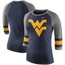West Virginia Mountaineers Nike Women's Sleeve Stripe Raglan 3/4 Sleeve Tri-Blend T-Shirt - Heathered Navy