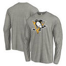 Pittsburgh Penguins Fanatics Branded Primary Logo Tri-Blend Long Sleeve T-Shirt - Heathered Gray
