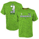 Russell Wilson Seattle Seahawks Youth Vector Camo Dri-Tek Name & Number T-Shirt - Neon Green
