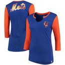 New York Mets Majestic Women's Above Average Three-Quarter Sleeve V-Notch T-Shirt - Royal/Orange