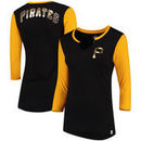 Pittsburgh Pirates Majestic Women's Above Average Three-Quarter Sleeve V-Notch T-Shirt - Black/Yellow