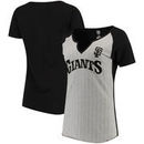 San Francisco Giants Majestic Women's Cooperstown Collection From the Stretch Pinstripe Notch Neck T-Shirt - Gray/Black