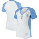 Kansas City Royals Majestic Women's Cooperstown Collection League Diva V-Neck Henley T-Shirt - White/Light Blue