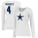 Dak Prescott Dallas Cowboys NFL Pro Line by Fanatics Branded Women's Team Icon Name & Number Long Sleeve T-Shirt - White