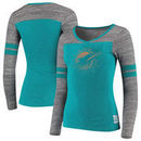 Miami Dolphins Women's Juniors Secret Fan Long Sleeve Football T-Shirt - Aqua/Heathered Gray