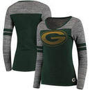 Green Bay Packers Women's Juniors Secret Fan Long Sleeve Football T-Shirt - Green/Heathered Gray