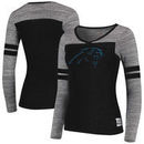 Carolina Panthers Women's Juniors Secret Fan Long Sleeve Football T-Shirt - Black/Heathered Gray