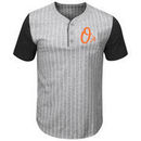 Baltimore Orioles Majestic Big & Tall Life or Death Pinstripe Henley T-Shirt - Gray/Black