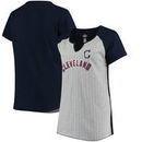 Cleveland Indians Majestic Women's Plus Size From The Stretch Pinstripe V-Notch T-Shirt - Gray/Navy