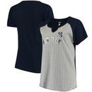 New York Yankees Majestic Women's Plus Size From The Stretch Pinstripe V-Notch T-Shirt - Gray/Navy