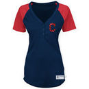 Cleveland Indians Majestic Women's Plus Size League Diva Henley Performance T-Shirt - Navy/Red