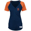 Detroit Tigers Majestic Women's Plus Size League Diva Henley Performance T-Shirt - Navy/Orange